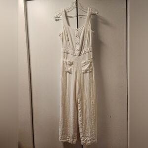 Anthropologie Neutral Territory Linen Blend Cream Jumpsuit 2
